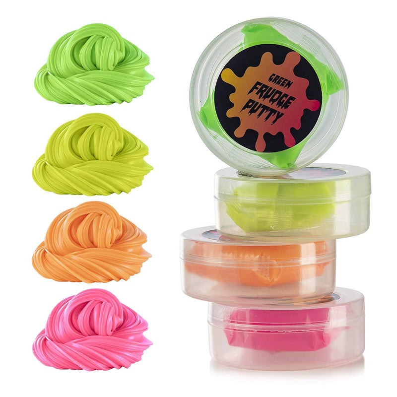 Squeeze Craft Glow in The Dark Frudge Putty - 4 Pack - Multicolor Neon Sludgy Goo Fidget