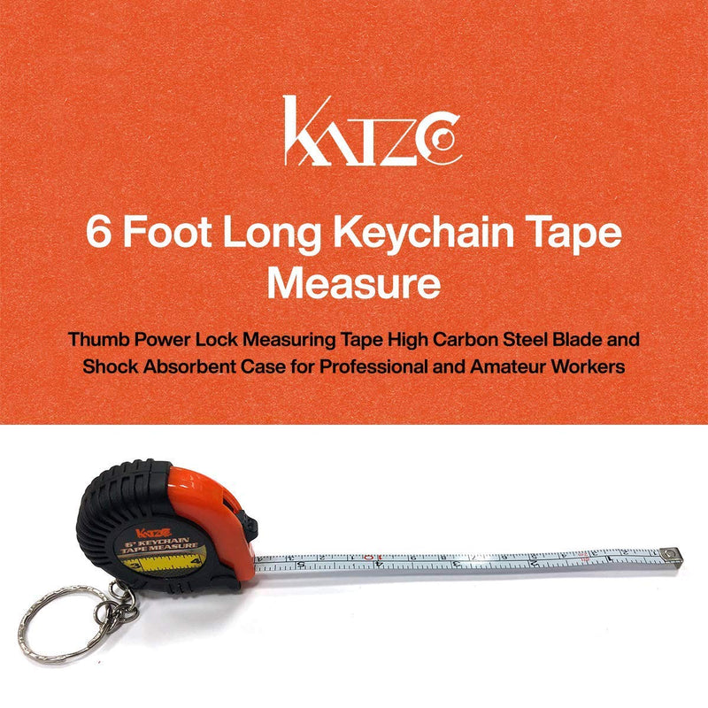 Katzco 6 Foot Long Keychain Tape Measure - 2 Pack - Thumb Power Lock Measuring Tape - High