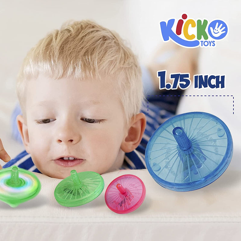 Kicko Light Up Spinning Toy - 12 Pack - 1.75 Inch Spinning Tops in Different Vibrant