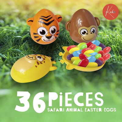 Kicko Safari Animal Easter Eggs - 36 Pack - 2.5 Inch Plastic Animal-Shaped Eggs for Easter