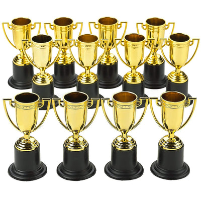 Kicko Plastic Golden Cup Trophy - 12 Pieces 4 Inch Achievement Prize Award - Perfect