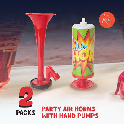 Kicko Party Air Horns with Hand Pumps - 2 Pack - for Celebration Noisemaker, Cheerleading