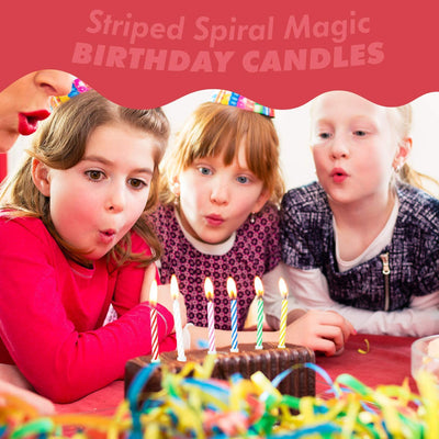 Kicko Striped Spiral Magic Trick Birthday Candles - 30 Pack - 2.2 Inch - 3 Colors - Short