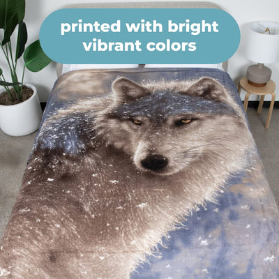 Lone Wolf Super Soft Full/Queen Size Plush Fleece Blanket, 75" x 90"