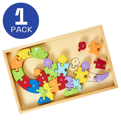 Kicko Wooden Dinosaur Letter Puzzle - Multi-Color, Educational 26 Puzzle Piece in Wooden