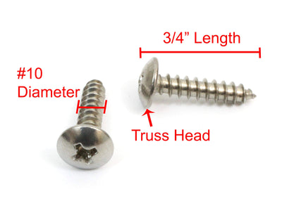 10 x 3/4" Stainless Truss Head Phillips Wood Screw (100pc) 18-8 (304) Stainless Steel