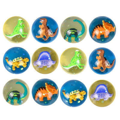 Kicko 1.75 Inch Dinosaur Hi-Bounce Balls - Set of 12 Dino-Filled Multicolor High Bouncing