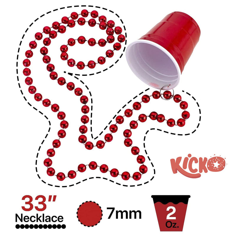 Kicko Red Shot Glass with Bead Necklace - Reusable Plastic Cups for Party Drinks