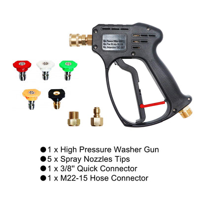 High Pressure Power Washer Short Gun Kit - Heavy Duty Brass And Stainless Steel - 5 Spray