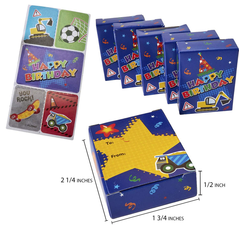 Kicko Birthday Boy Sticker Boxes - 24 Packs - for Kids, Party Favors, Stocking Stuffers