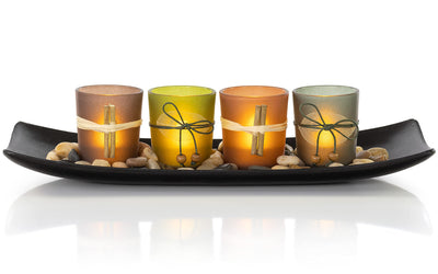 VP Home Deluxe Natural Farmhouse Candlescape Set, 4 Decorative Candle Holders, Rocks