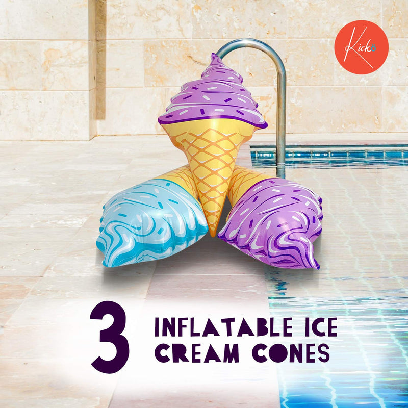 Kicko Inflatable Ice Cream Cones - 36 Inch 3 Pack - for Swimming Pool and Beach Parties