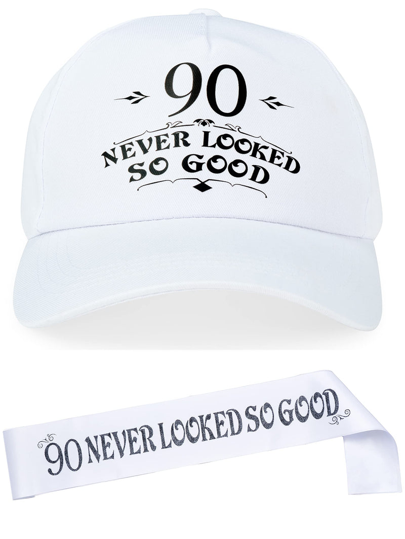 90Th Birthday Gifts For Men, 90Th Birthday Hat And Sash Men, 90 Never Looked So Good