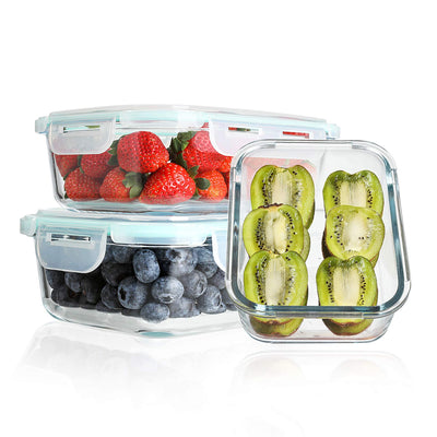 Glass Meal Prep Containers-Glass Food Storage Containers with Lids-Lunch Containers,3 Pack