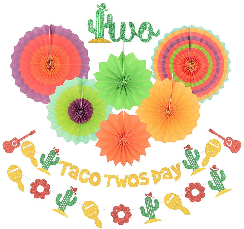 Taco TWOsday Birthday Decoration Taco Twosday Cactus Party Decorations, Gold Glittery TWO