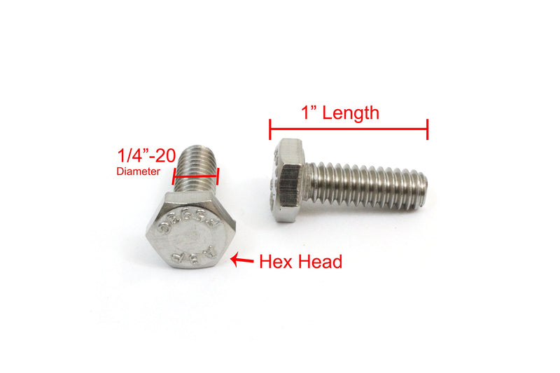 1/4"-20 x 1" (100pcs) Stainless Steel Hex Bolts 18-8 (304) S/S, Choose Size & Qty -