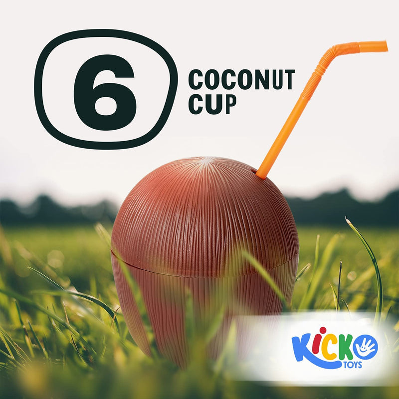 Kicko Coconut Cup - 6 Pack - 5.5 Inches Cool and Fun Plastic Coconut Cups for Beachside