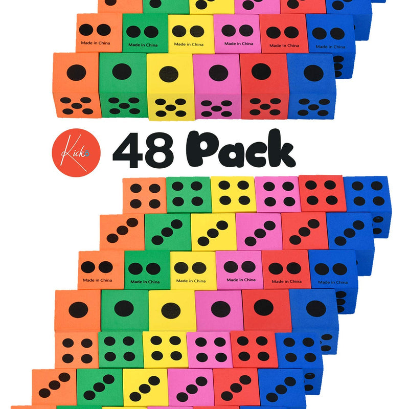 Kicko Foam Dice Set - 48 Pack of Assorted Colorful Big Square Blocks - Perfect