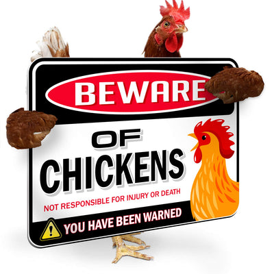 Beware of Chickens Warning Sign | 9" x 12" | Danger Sign Funny Gag Gifts for Chicken Fan