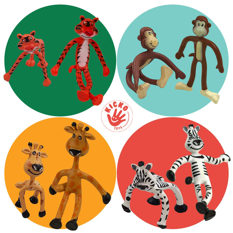 Kicko Bendable Toys - 12 Pack - 4 Inch Assorted Zoo Animals - for Stress Relief, Themed