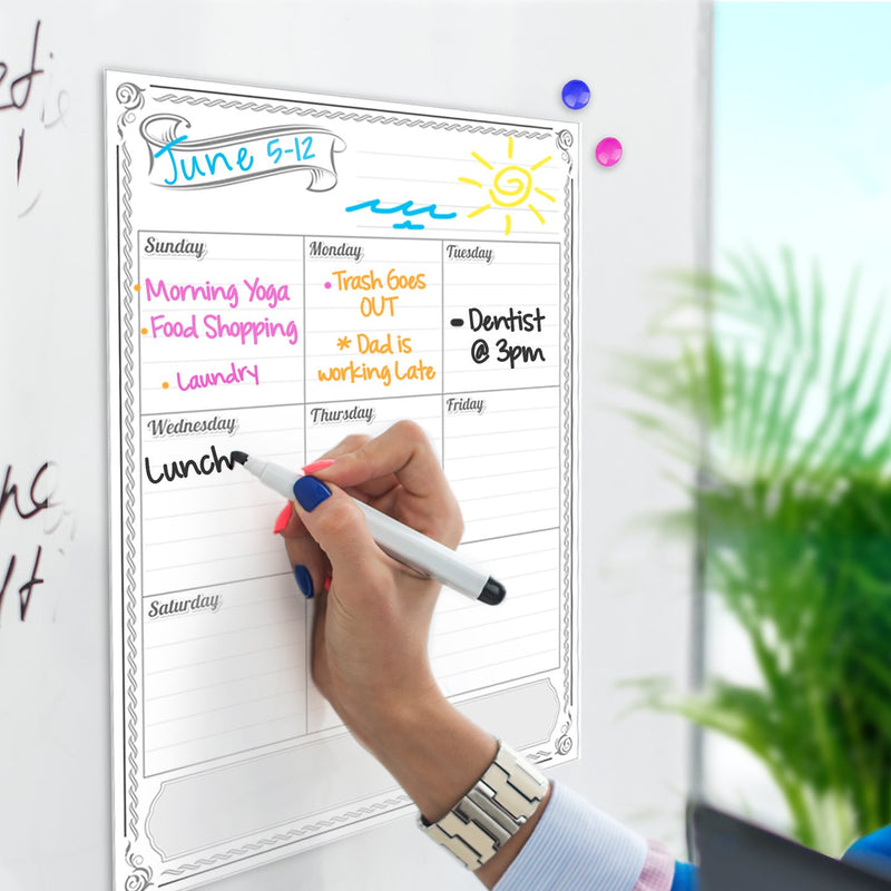 Monthly Weekly Magnetic Dry Erase Calendar + Free Marker (Weekly w/Clipboard