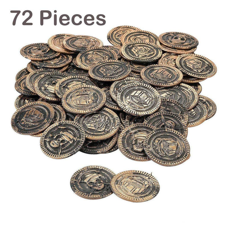 Kicko Pirate Coins Pirates Treasure Coins - 72 Pack Plastic - Pirate Doubloons Chest