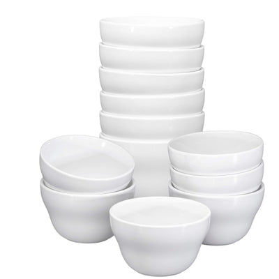 White Ceramic Dessert Bowls Set - 8 Oz Durable Ceramic Bowls set of 12 Elegant for Ice