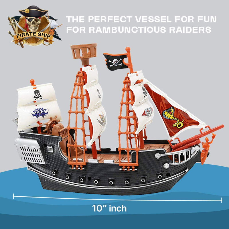 Kicko Skeleton Pirate Ship Galleon - 1 Pack - 10 Inch - Caribbean Adventure Toys for Kids