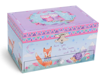 Jewelkeeper Girl's Musical Jewelry Storage Box Pullout Drawer, Woodland Owls Design