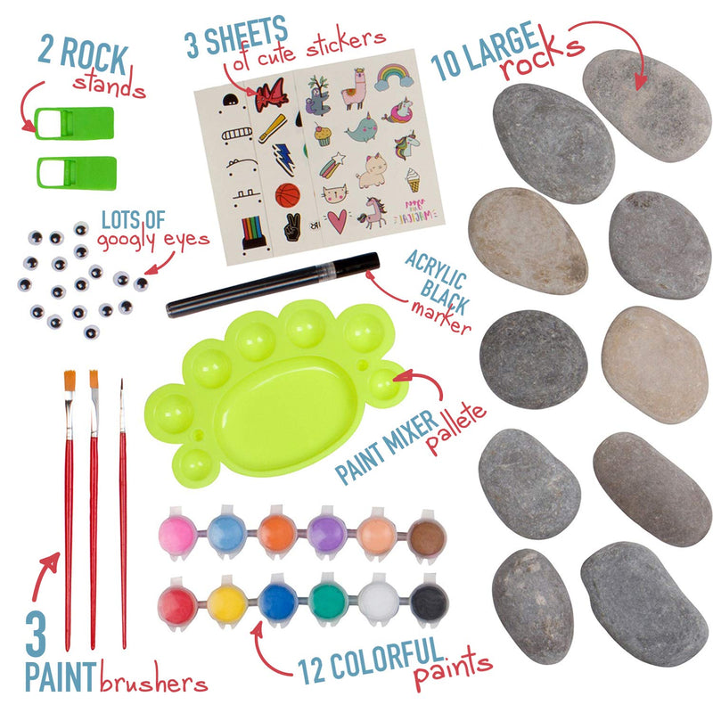 Rock Painting Kit - Set with Extra Large Rocks, 12 Paints, Black Acrylic Marker, Transfer