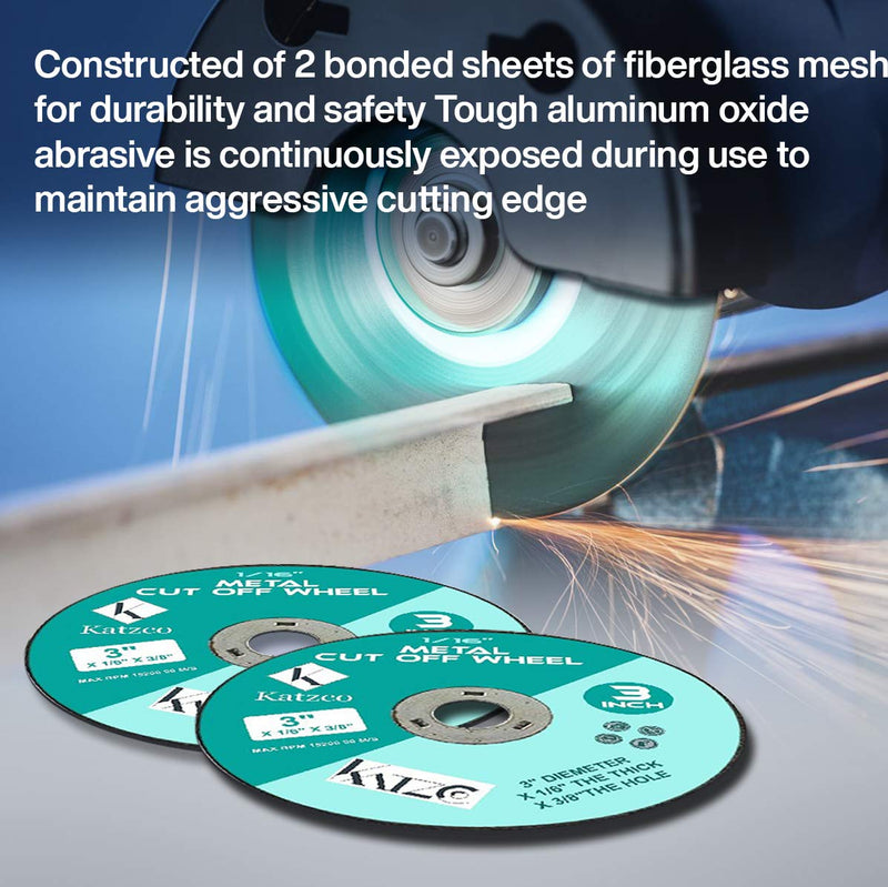 Katzco Cut Off Wheels - for Cutting Metal and Steel - 3 Inch to Use with Angle Grinders