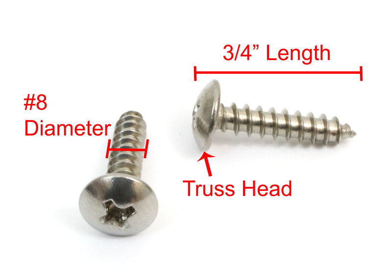 8 x 3/4" Stainless Truss Head Phillips Wood Screw (100pc) 18-8 (304) Stainless Steel