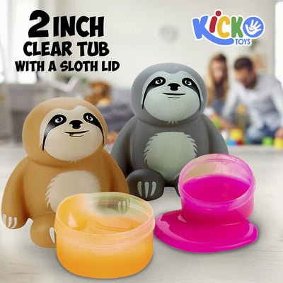 Kicko Sloth Slime - 6 Pack - Gooey Slime in a 2 Inch Clear Tub with a Sloth Lid - Party