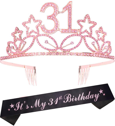 31st Birthday Gifts for Women, 31st Birthday Tiara and Sash pink, HAPPY 31st Birthday