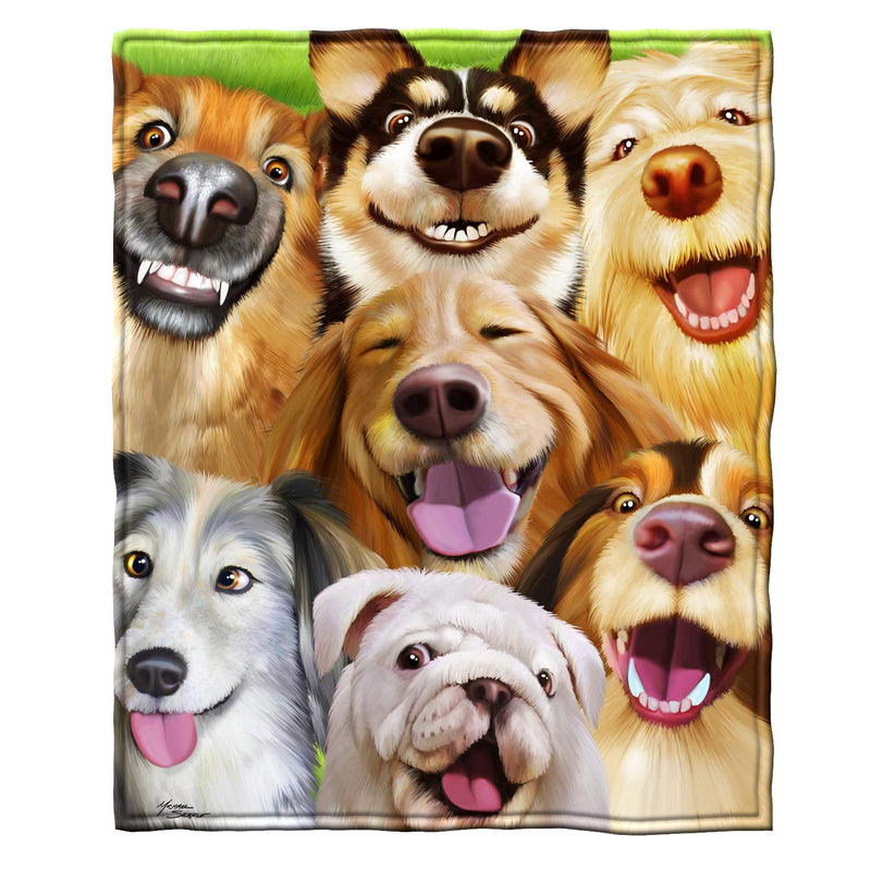 Super Soft Full/Queen Size Plush Fleece Blanket, 75" x 90" (Dogs Selfie