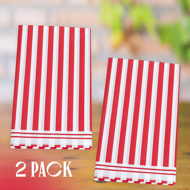 Kicko Ruby Red Striped Plastic Tablecloths - 2 Pack - 54 x 108 Inches - Disposable Table