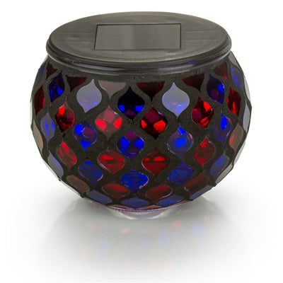 Solar Powered Mosaic Glass LED Outdoor Decorative Table Light (Red and Blue