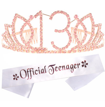 13th Birthday Sash And Tiara For Girls - Fabulous Set: Glitter Sash + Ripples