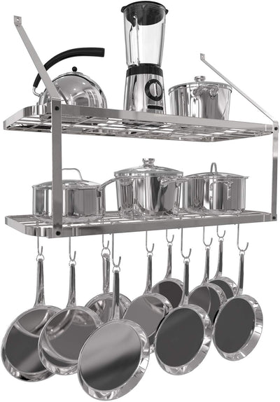 Shelf Pot And Pan Rack - Mounted Hanging Pot Rack For Kitchen Storage And Organization