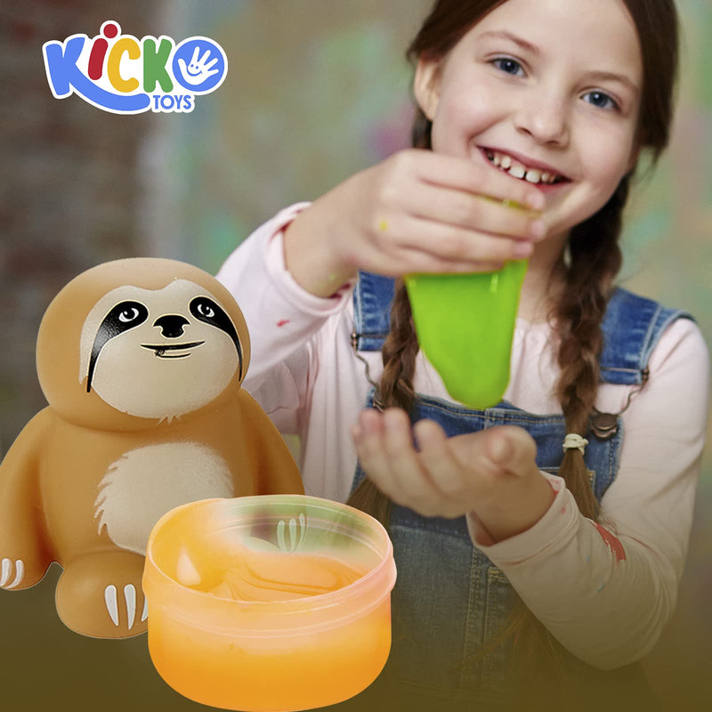 Kicko Sloth Slime - 6 Pack - Gooey Slime in a 2 Inch Clear Tub with a Sloth Lid - Party