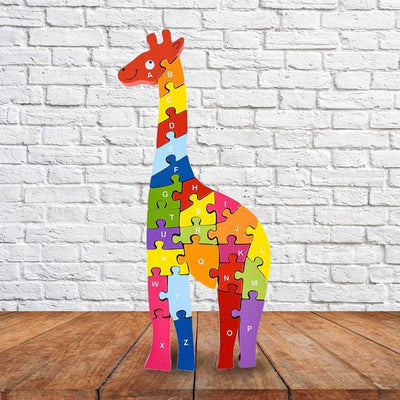 Kicko Wooden Giraffe Letter Puzzle - Multi-Color, Educational 26 Puzzle Piece in Wooden