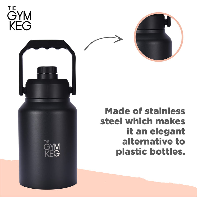 Gym Keg Stainless Steel Insulated Sports Water Bottle (64oz) - Resistant Sweat-F