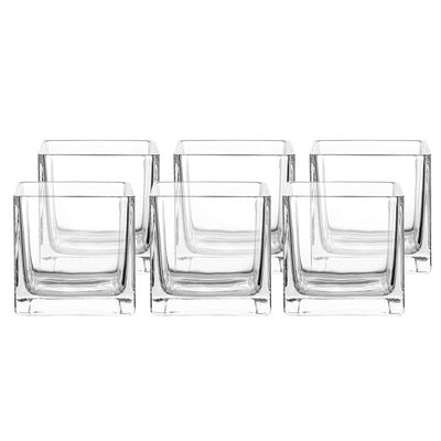 Whole Housewares Square Glass Vase Centerpiece Set, (6,4 Inch) 6 Pack Candle Holder, Clear