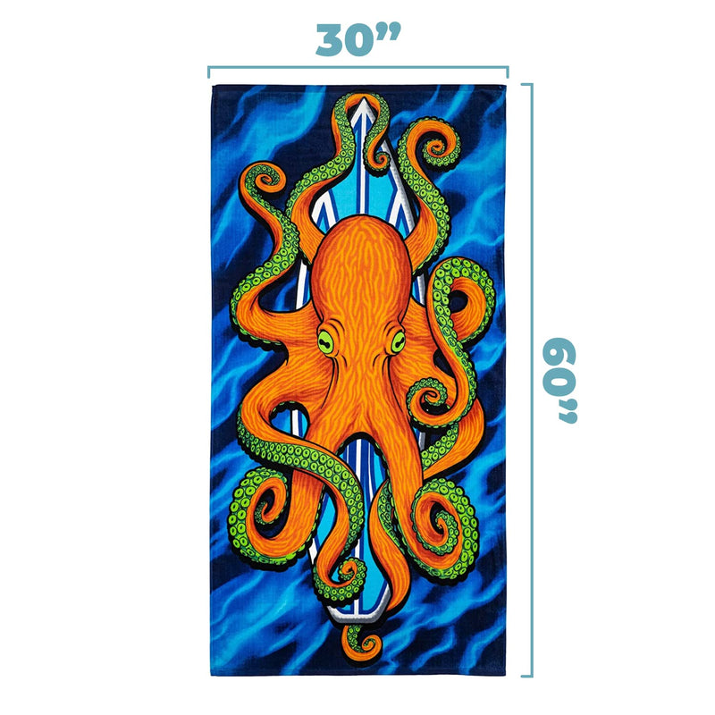 Octopus Surfboard Super Soft Plush Cotton Beach Bath Pool Towel