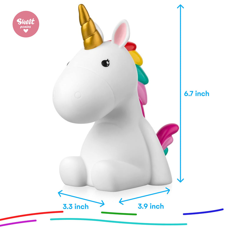 Sweet Ponies Unicorn LED Night Light - Color Changing Bedroom Lamp in Gift Package