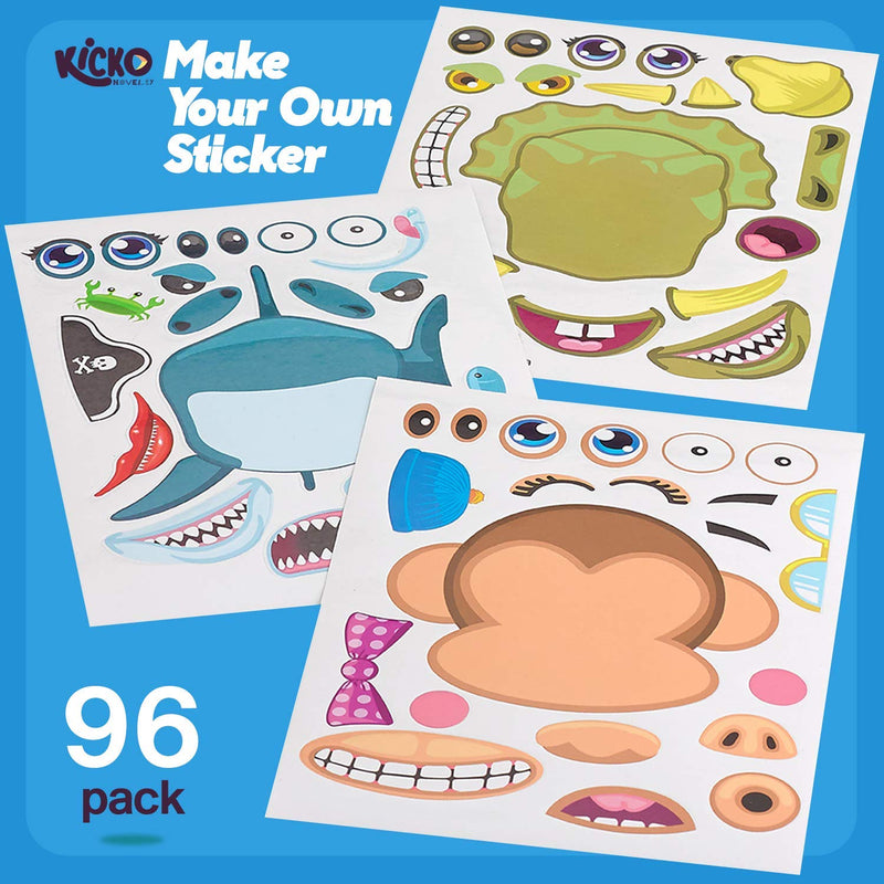 Kicko Make Your Own Sticker - 96 Stickers Assortment, Includes Zoo Animals, Cars, Sea