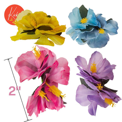 Kicko Hawaiian Flower Hair Clip, 12 Tropical Hibiscus Luau Hulahair Clip - Cool and Fun