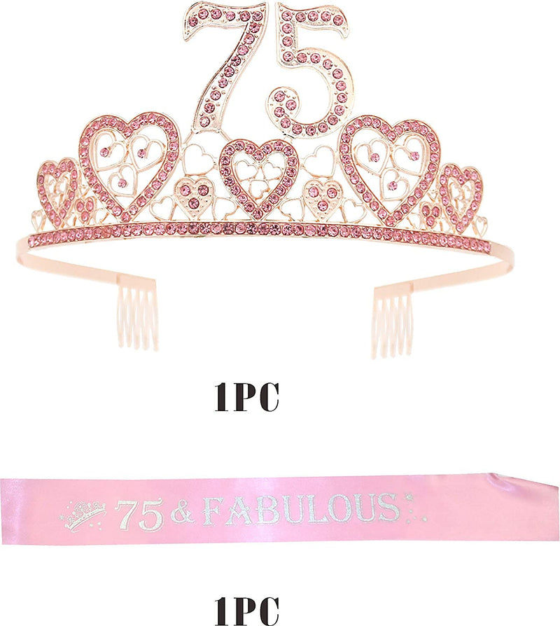 75th Birthday Pink Tiara for women, 75th Birthday Sash and Crown, 75th Sash Birthday