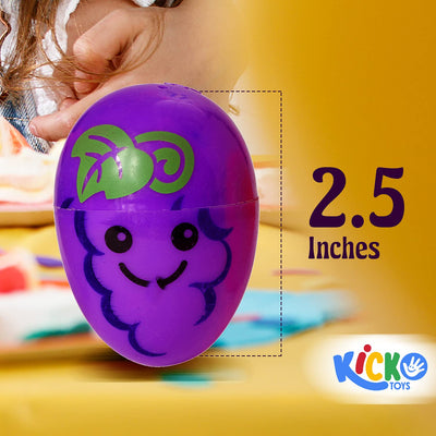 Kicko Fruit Eggs - Pack of 12-2.5 Inch Plastic Fruit Print Eggs for Easter Basket Fillers