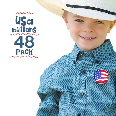 Kicko USA Buttons - 48 Pack, Patriotic American Pins - Party Favors